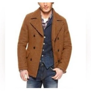 NWT Hugo Boss Orange Label Becraft Virgin Wool Blend Textured Knit Pea Coat 40R - Picture 1 of 9