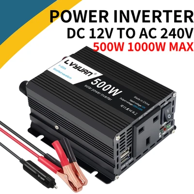 LVYUAN 500W 1000W Power Inverter DC 12V to AC 240V Car Converter Charger Adapter w/2USB