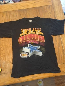 Vintage Dalls Cowboys Superbowl XXX Champions True Fan T-shirt Size L Black - Picture 1 of 7