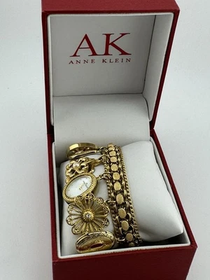 Brazalete vintage Anne Klein para mujer con dije de cristal acentuado premium en tono dorado Foto 1 de 4