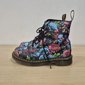 Dr Martens 1460 Pascal Rose Floral Skull Fantasy Ankle Leather Boots Size Uk 6 - Picture 1 of 10