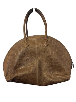 Bolso grande de cuero marrón Unisa aspecto cocodrilo en relieve vacaciones viajes compras Foto 1 de 4