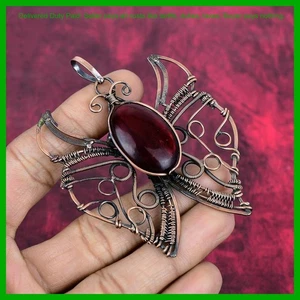 Natural Red Fire Labradorite Wire Wrapped Butterfly Boho Pendant Jewelry Copper - Picture 1 of 6