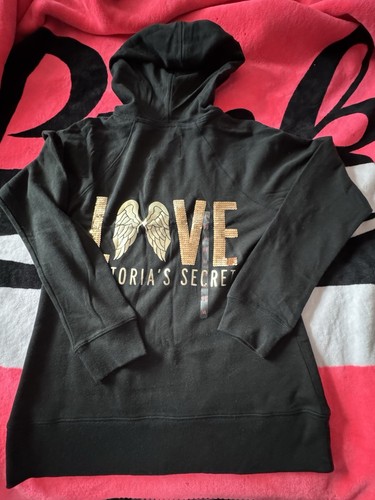 UNDERCOVER Felpa con cappuccio 232 Victoria's Secret fullzip Bling Angelwing Medium nera nuova con etichetta