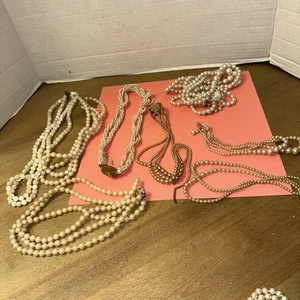 Vintage Konvolut alle Kunstperlen Halsketten reparaturbedürftig für Schmuckherstellung - Bild 1 von 8