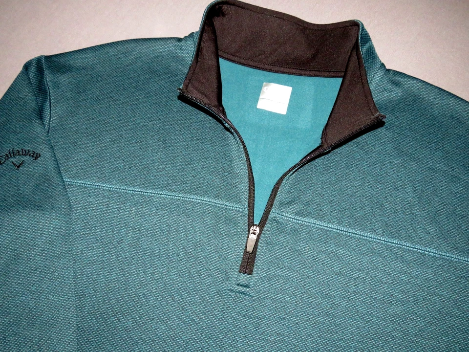 CALLAWAY 100% 聚酯纤维绿色拉 1/4 拉链运动高尔夫夹克男式 XXL — 第 1/4 张图片