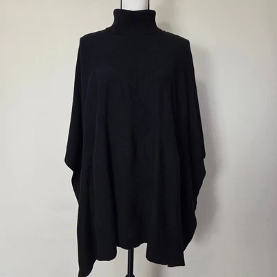 NEW Alfani L Pullover Turtleneck Poncho Diamond Tight Knit Deep Black - Image 1 of 4