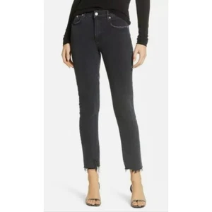 Women's Agolde Toni Black Denim Raw Hem Mid-Rise Straight Distressed Size 26x26 - Picture 1 of 10
