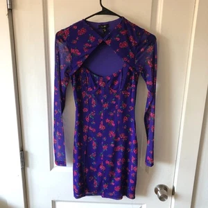AFRM Jem Dress Garden Purple Floral Size XS Cut Out Long Sleeve NWT's - Picture 1 of 19