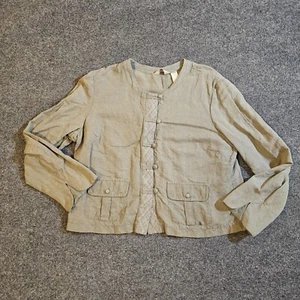 J Jill Top Shirt Womens Large Petite Green Silk Linen Vintage Lagenlook Button - Picture 1 of 10