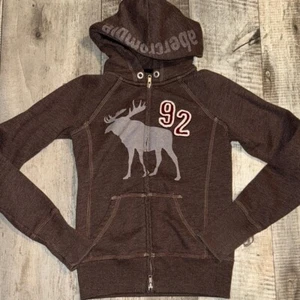 Abercrombie & Fitch Brown Hoodie with Moose Logo-size M - Picture 1 of 7