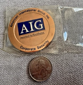 AIG VERY RARE MEDAL AWARD FOR EXCELLENCE 70 PINE ST UNIQUE LARGE - Picture 1 of 10