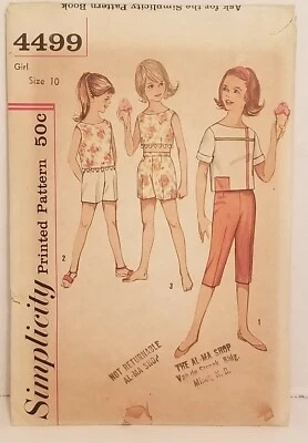 Vintage Simplicity Sewing Pattern Little Girls Size 10 Pants Shorts Tops #4499 - Image 1 of 4