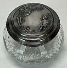 Antique Heisey Glass Silver Plate Cherubs Angels Lid Jewelry Trinket Box Jar