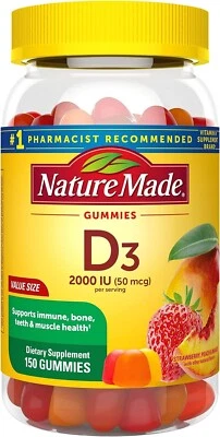 Nature Made Vitamina D3 2000 UI (50 mg) Suplemento dietético para huesos, 150 gomitas Foto 1 de 4