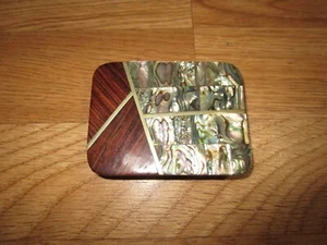 DE COLECCIÓN MEXICO ABULÓN, MADERA, PLATA, LATÓN INCRUSTADO HEBILLA DE CINTURÓN 3-1/4” X 2-1/2” - Imagen 1 de 4