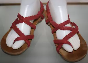BearPaw Strappy Braided Sandals Sz 9 Brown Faux Leather Summer Lake Beach GUC - Picture 1 of 7