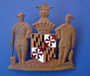 Vintage Seal of Maryland State Crest Coat Of Arms American Metal Logo Baltimore - Picture 1 of 17
