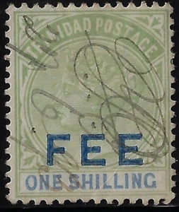 Trinidad QV fiscal used, Barefoot #8, 1887 FEE o/p green & blue. F-VF    (a6356b - Picture 1 of 2