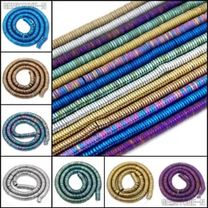 Perline multicolori Hematite Heishi argento oro blu viola 2 mm 3 mm 4 mm 6 mm 16" - Foto 1 di 58