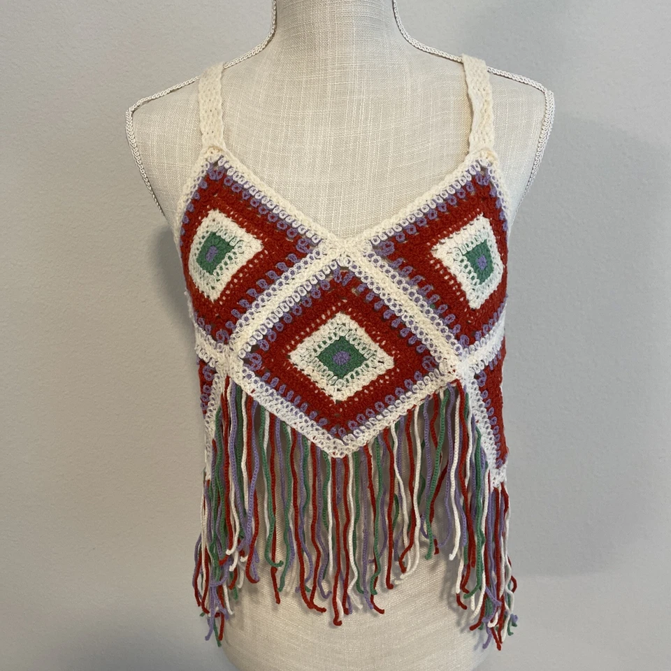 Women’s Multicolored Bohemian Crocheted Tassel Tank Top Camisole-Lavender Haze - Image 1 of 4