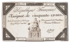 Assignat 50 LIVRES 1792 - FRANCE - Série 2770 N°444 - Leclerc - Picture 1 of 3