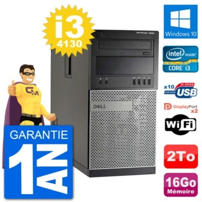 PC tour DELL 7020 Intel Core i3-4130 RAM 16Go Disco Duro 2To Windows 10 Wifi - Imagen 1 de 3