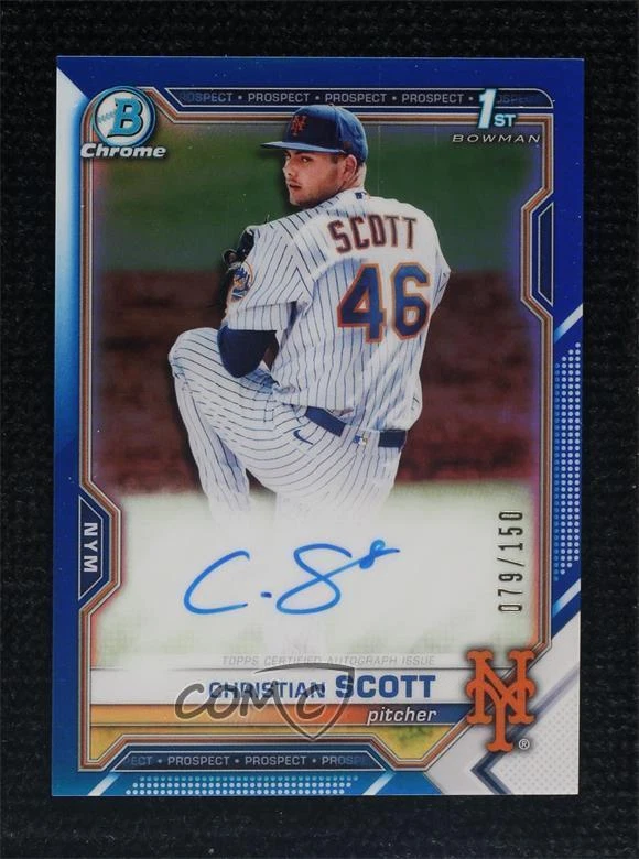 2021 Bowman Draft Chrome Pick Blue Refractor /150 Christian Scott #CDA-CS Auto