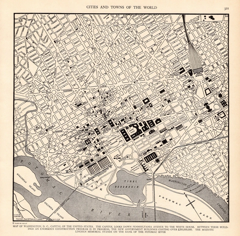Antiguo mapa de la ciudad de Washington DC de 1937 mapa de calles de Washington DC decoración de pared 2232 Foto 1 de 3