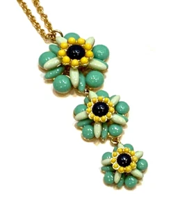 NWT 30" Talbots Floral Pendant Necklace Gold Chain Turquoise Yellow Beads - Picture 1 of 11