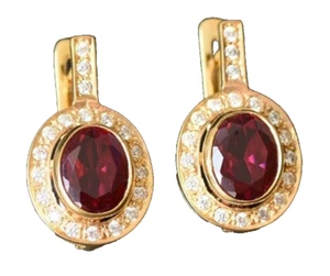 1.02ct Natural Round Diamond 14k Solid Yellow Gold Ruby Wedding Hoops Earrings - Picture 1 of 4