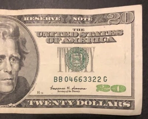 1999 $20 FRN Fancy 4 Pair S# BB 04663322 G - Picture 1 of 3