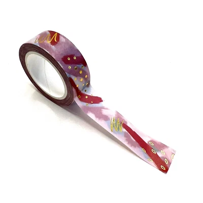 Red Pink Brush Stroke Gold Foil Washi Tape Planners Journals Scrapbooking - Image 1 of 4