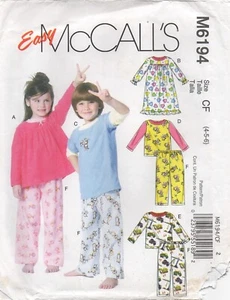 McCalls Sewing Pattern 6194 Nightdress Pyjamas Top Trousers EASY Size 4 5 6 New - Picture 1 of 13