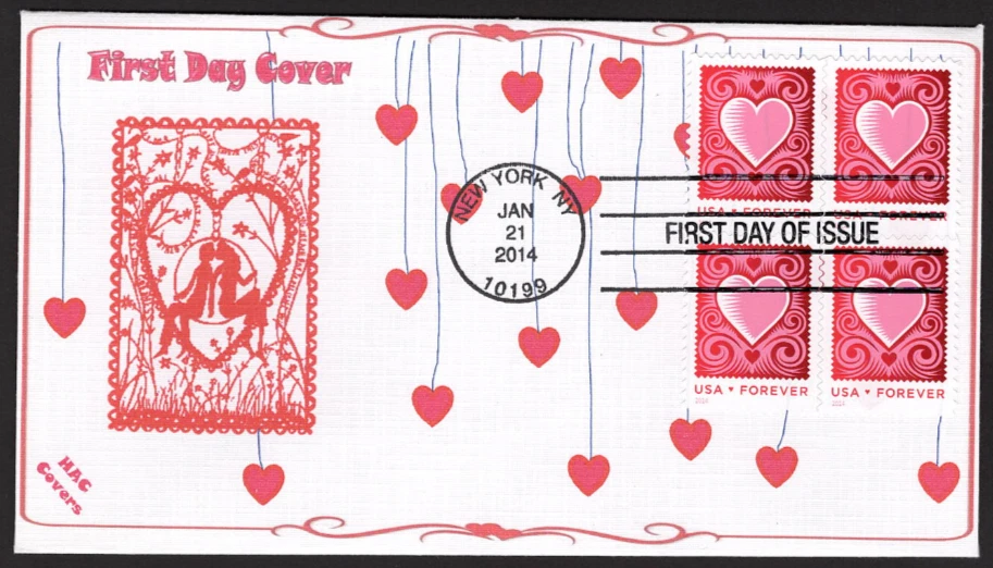 Cut paper Heart B4 - 2014 FDC, SC# 4847,  Flap Open - Image 1 of 1
