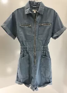 Topshop Womens Short Sleeve Zip Up Denim Romper Light Wash US:0/UK:4 NWT # - Picture 1 of 8