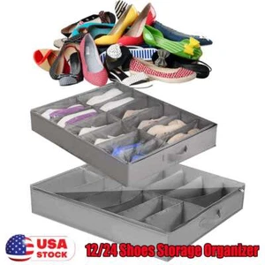 12/24 Pairs Shoes Storage Organizer Container For Under Bed Closet Box Bag USA - Picture 1 of 14
