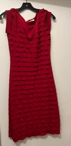 MAX STUDIO SOLID RED / BURGUNDY LINED TEENS COCKTAIL DRESS MEDIUM PLEADED - Picture 1 of 5