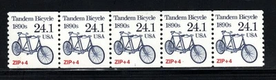 Stamp USA 24.1¢ Tanden Bicycle 1880s - Plate #1 Coil Strip of 5 stamps- SC#2266 - Image 1 of 2