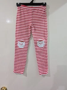 Red & White Striped Christmas Leggings With Santa Face, Size Kids 8-10 Approx - Picture 1 of 5