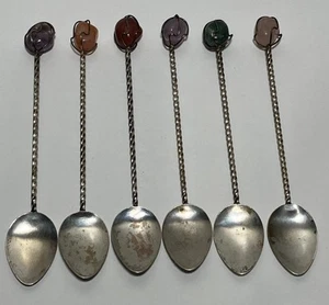Vintage anni 70 argento pietra preziosa ritorta 6” cucchiai demitasse zucchero espresso mescolare - Foto 1 di 11