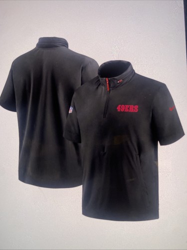 Nike SF 49ers Sideline Coach manica corta 1 2 zip cappuccio giacca nera XL NUOVA CON ETICHETTE