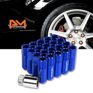 M12X1.5 Blue JDM Open End Aluminum Hex Lug Nuts+Spline Locks+Key 20mmx60mm 20Pc - Picture 1 of 4
