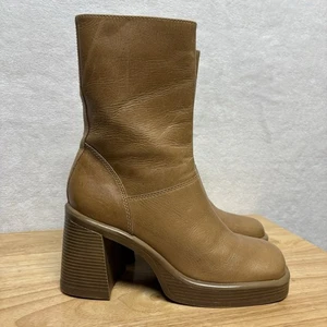 Steve Madden Fantsie Tan Leather Y2K Square Toe Platform Mid-Calf Boots 8.5 - Picture 1 of 18