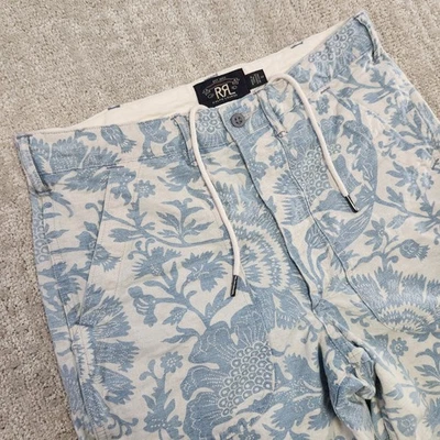 Shorts masculino RRL duplo Ralph Lauren 30 floral mistura de linho botão mosca chino - Imagem 1 de 4