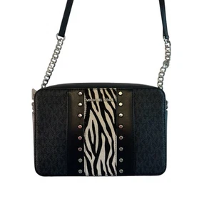 Michael Kors Jet Set Crossbody Bag Black MK Logo, Zebra, Studded, Chain, Purse - Picture 1 of 17