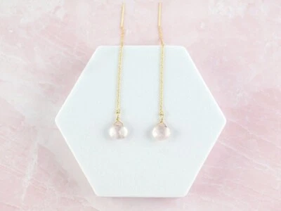 Handgefertigte Rosenquarz Herzform Hänger Tropfen Faden Ohrringe Positivität ... - Bild 1 von 4