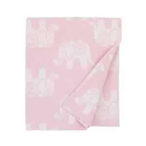 Serendipity: Pink and Ivory Elephant Print 100% Cotton Baby Blanket by NoJo - Picture 1 of 2
