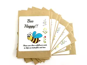 UK Wild Flower Throw & Grow Seeds Mix Bee Happy Kids Party Bags Favours 10x2.5g - Picture 1 of 6