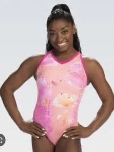 GK Elite Simone Biles Strappy Flamingo Leotard Gymnastics Leo AM Adult Medium - Picture 1 of 7